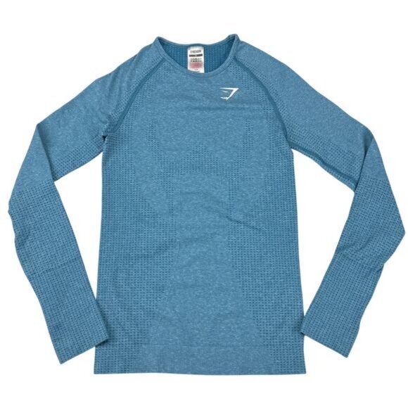 Gymshark Vital Long Sleeve Top In Tahoe Teal Marl Size Small - Picture 3 of 7